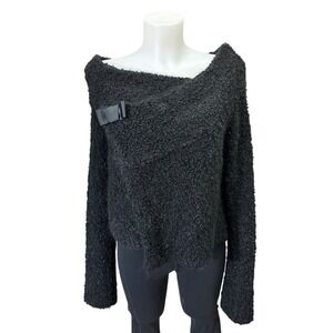 Laurie‎ B. Black Mohair Wool Drape Neck Crossover Cardigan Sweater size Medium